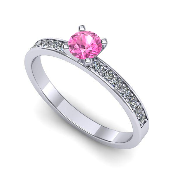 Inel de logodna din aur alb cu safir roz