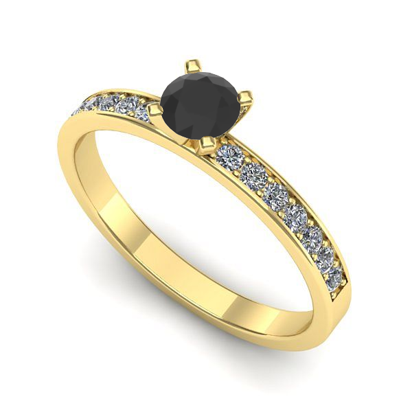 Inel logodna din aur galben cu diamant negru