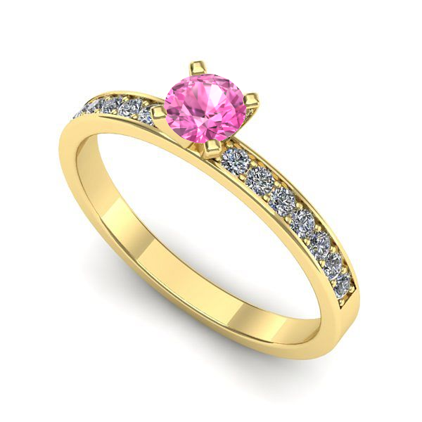 Inel logodna din aur galben cu safir roz
