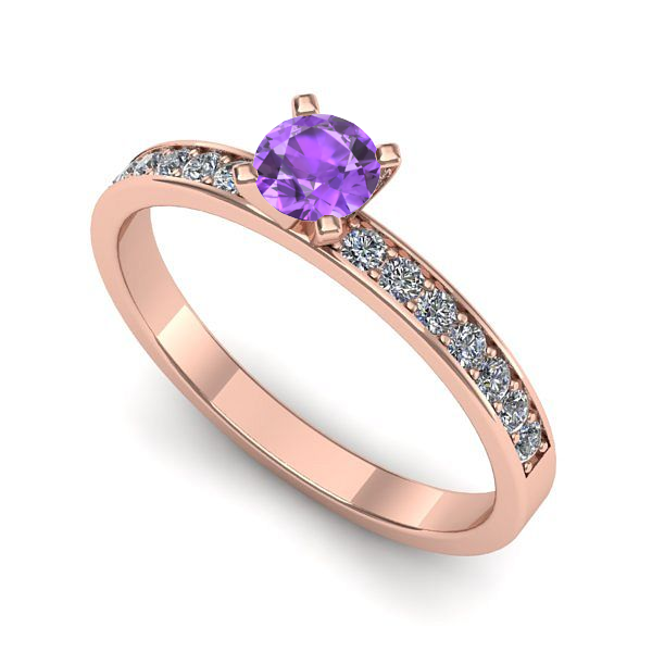 Inel logodna din aur roz cu ametist