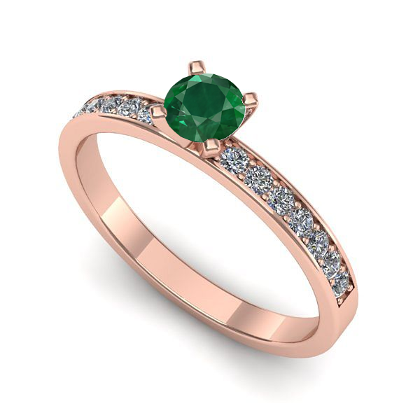 Inel de logodna din aur roz cu smarald