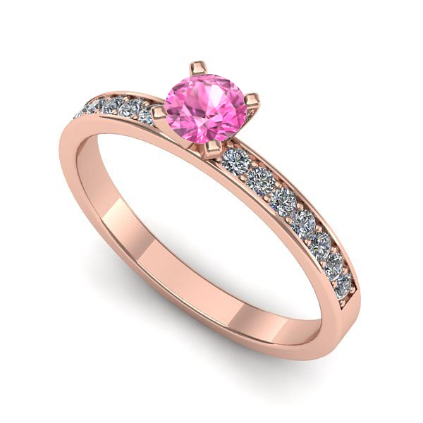 Inel de logodna din aur roz cu safir roz