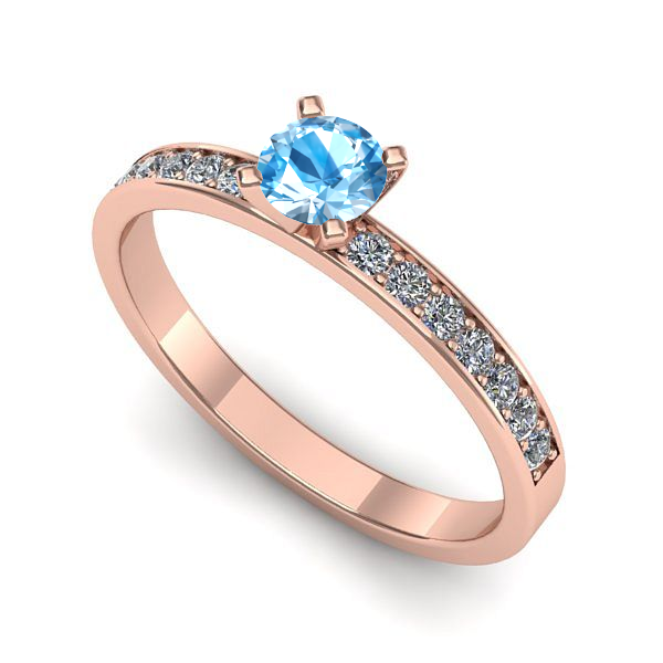 Inel logodna din aur roz cu topaz blue