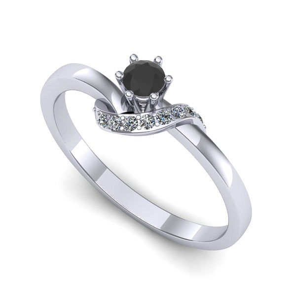 Inel logodna din aur alb cu diamant negru