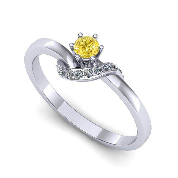 Inel logodna din aur alb cu safir galben