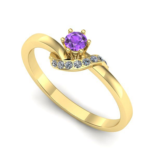 Inel logodna din aur galben cu ametist