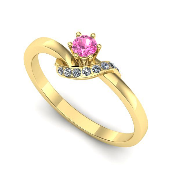Inel logodna din aur galben cu safir roz