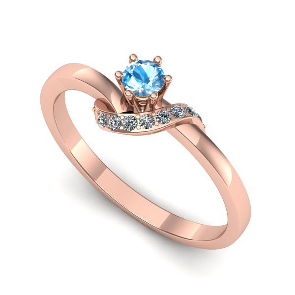 Inel logodna din aur roz cu topaz blue
