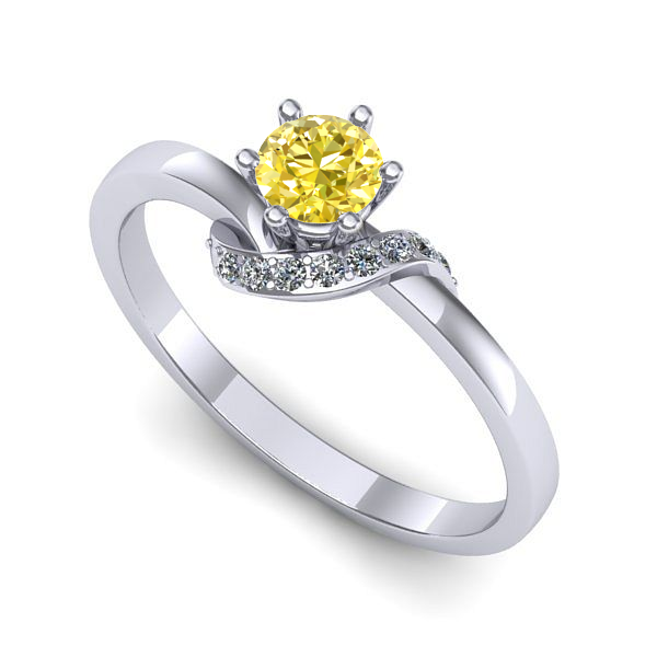 Inel logodna din aur alb cu safir galben