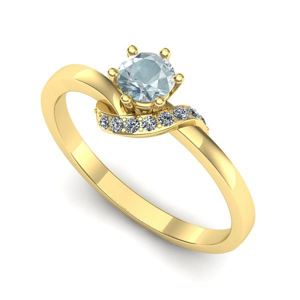 Inel logodna din aur galben cu aquamarin
