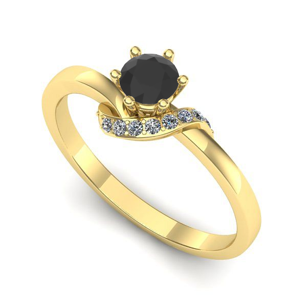 Inel logodna din aur galben cu diamant negru