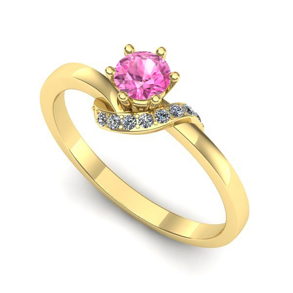 Inel logodna din aur galben cu safir roz