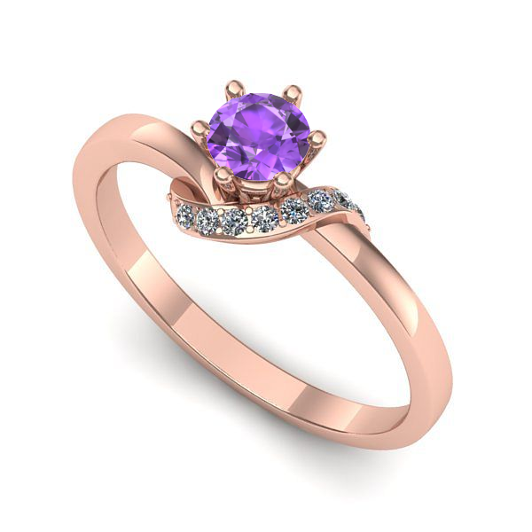 Inel logodna din aur roz cu ametist
