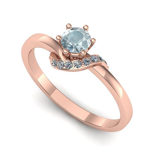 Inel de logodna din aur roz cu aquamarin