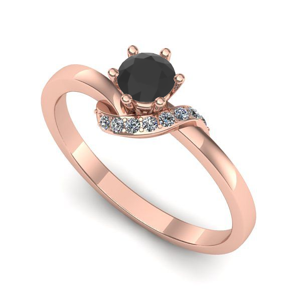 Inel de logodna din aur roz cu diamant negru