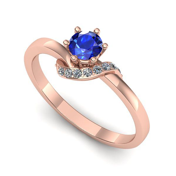 Inel de logodna din aur roz cu safir