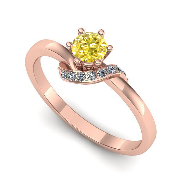 Inel de logodna din aur roz cu safir galben