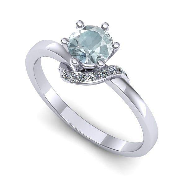 Inel logodna din aur alb cu aquamarin