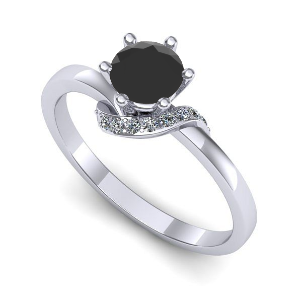 Inel de logodna din aur alb cu diamant negru