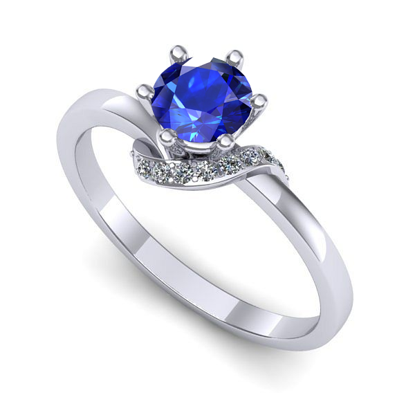 Inel logodna din aur alb cu safir