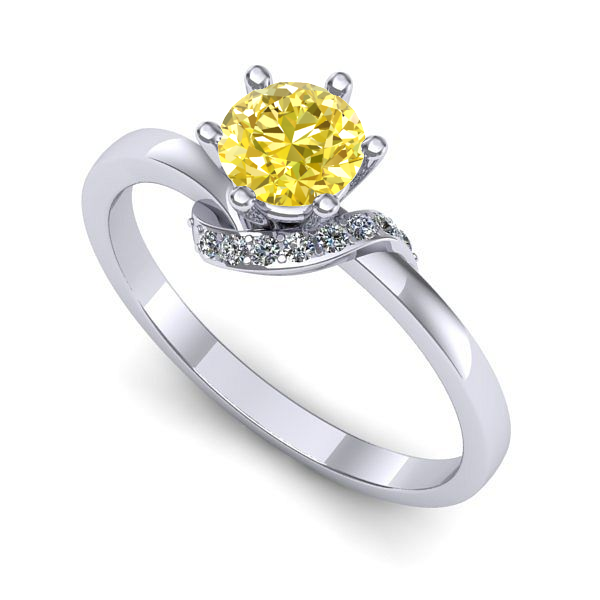 Inel de logodna din aur alb cu safir galben