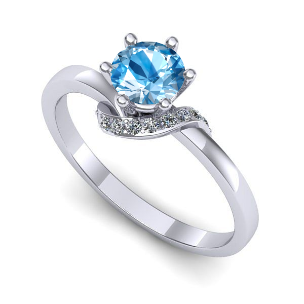 Inel logodna din aur alb cu topaz blue