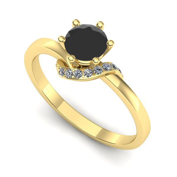 Inel logodna din aur galben cu diamant negru