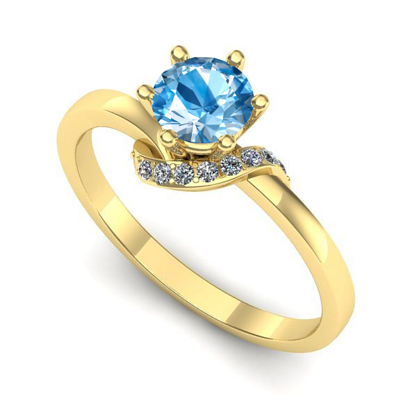 Inel logodna din aur galben cu topaz blue