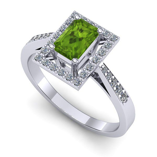 Inel logodna din aur alb cu peridot