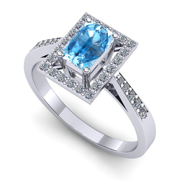 Inel de logodna din aur alb cu topaz blue