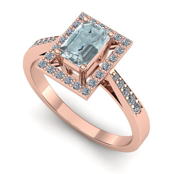 Inel din aur roz cu aquamarin