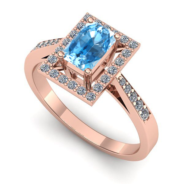 Inel de logodna din aur roz cu topaz blue