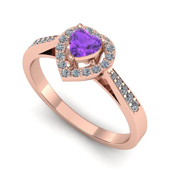 Inel logodna din aur roz cu ametist