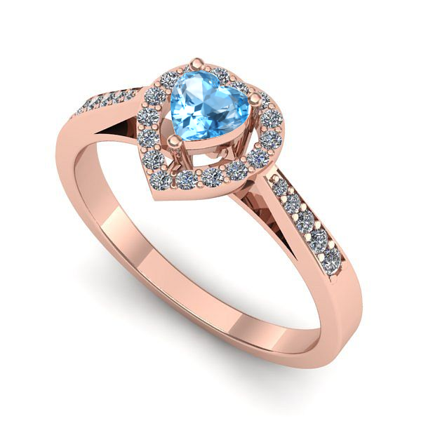 Inel logodna din aur roz cu topaz blue