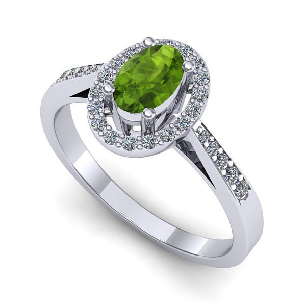 Inel de logodna din aur alb cu peridot