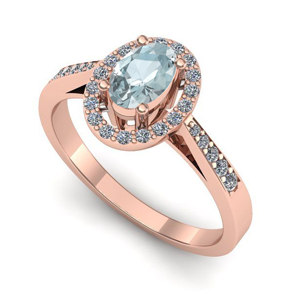 Inel din aur roz cu aquamarin