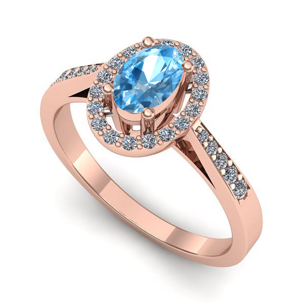 Inel de logodna din aur roz cu topaz blue