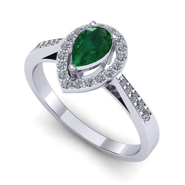 Inel logodna din aur alb cu smarald