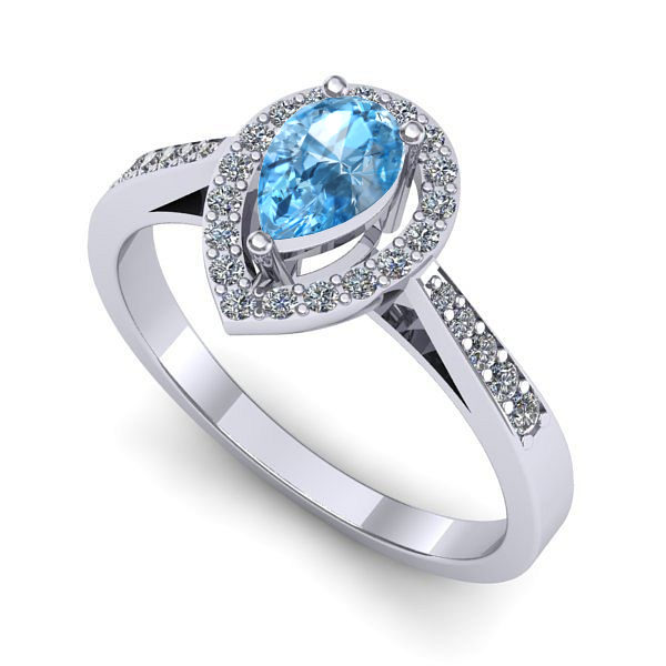 Inel logodna din aur alb cu topaz blue
