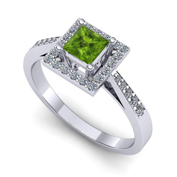 Inel de logodna din aur alb cu peridot