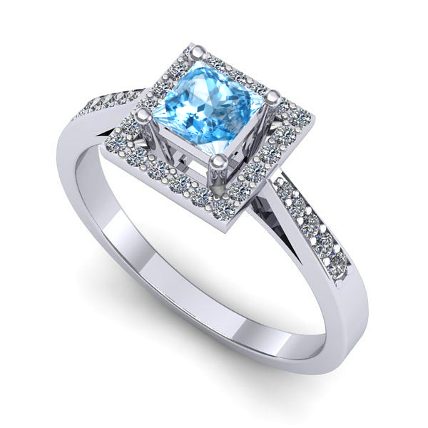 Inel din aur alb cu topaz blue