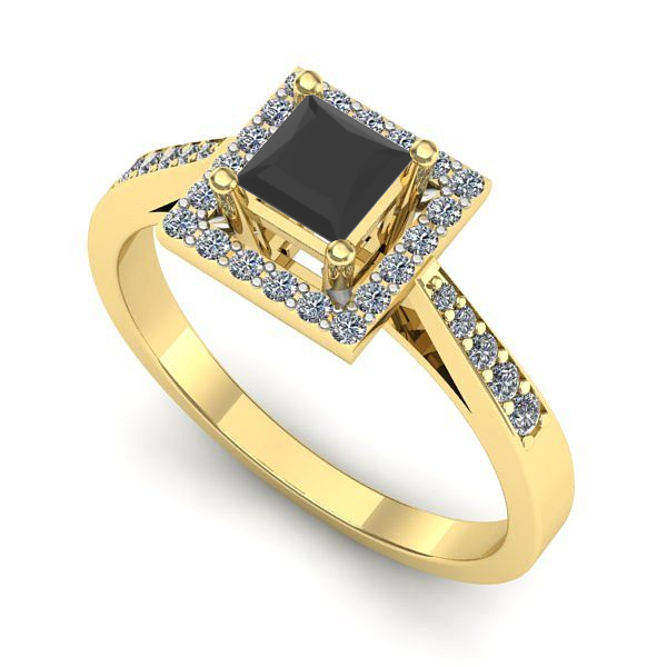 Inel de logodna din aur galben cu diamant negru