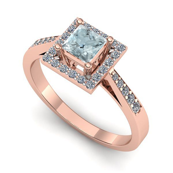 Inel de logodna din aur roz cu aquamarin