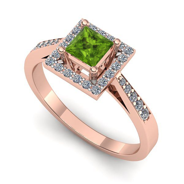 Inel logodna din aur roz cu peridot