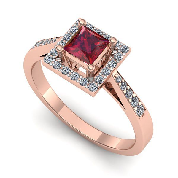 Inel logodna din aur roz cu rubin