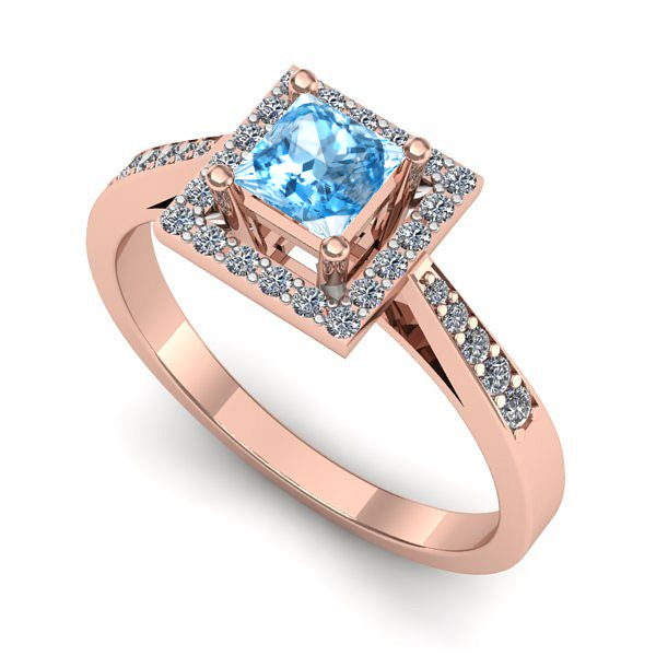 Inel de logodna din aur roz cu topaz blue