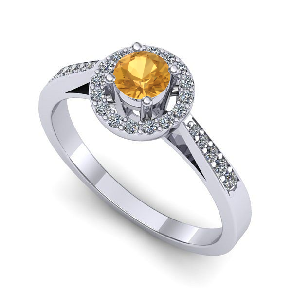 Inel logodna din aur alb cu citrin