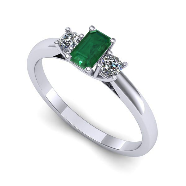 Inel logodna din aur alb cu smarald