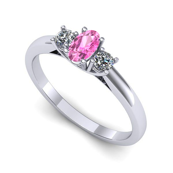 Inel logodna din aur alb cu safir roz
