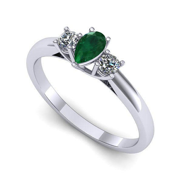 Inel de logodna din aur alb cu smarald